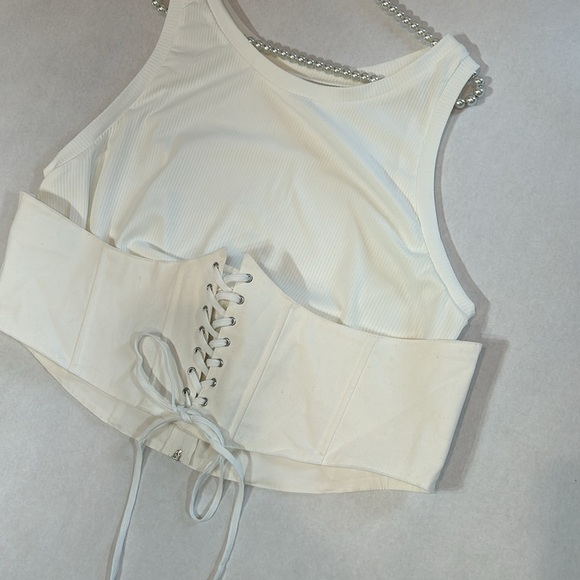 Poster Girl x Dolls Kill plus size Half corset tank top ribbed white new 3X/XXXL - Picture 4 of 7